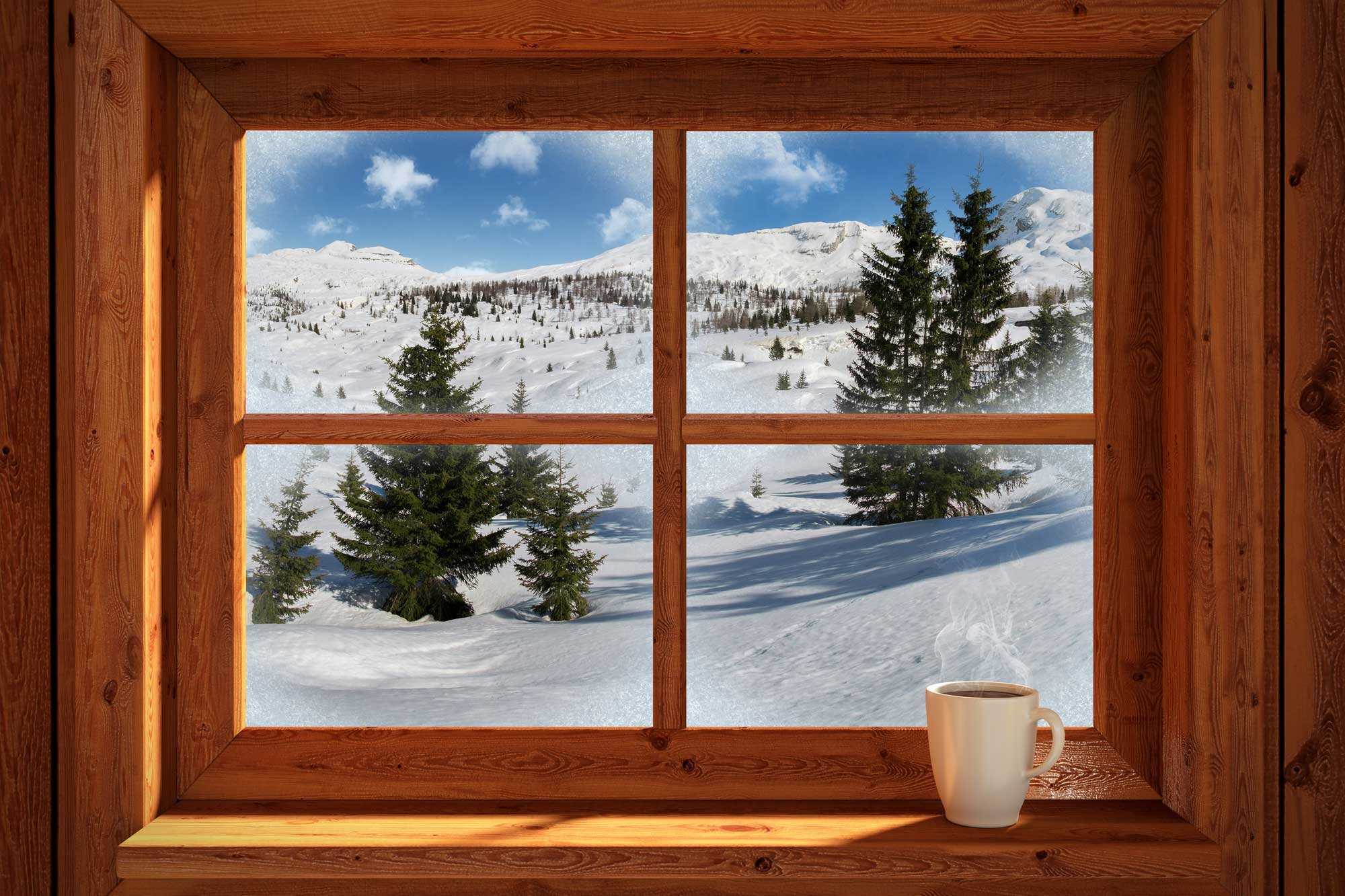 Окно в избе зимой