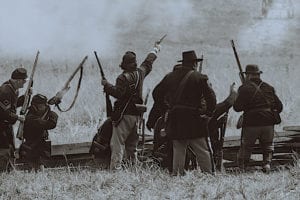 A reenactment of a Civil War battle.