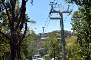 A scenic chairlift ride climbs above Ober Gatlinburg.